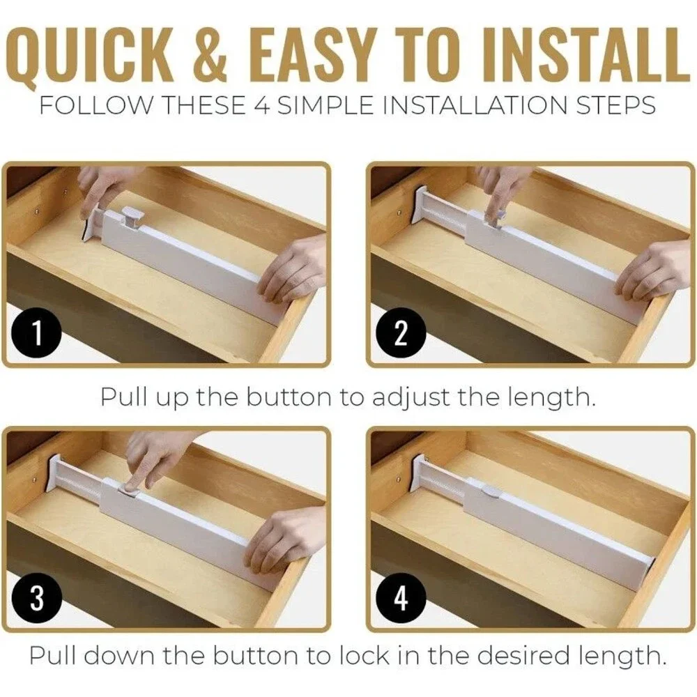 Set of 4 Adjustable Drawer Dividers 4” High, 11-17” Long, Dresser Drawer Divider